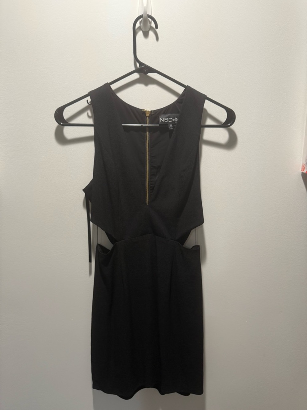 NBD Black Cutout Mini Dress with Gold Zip